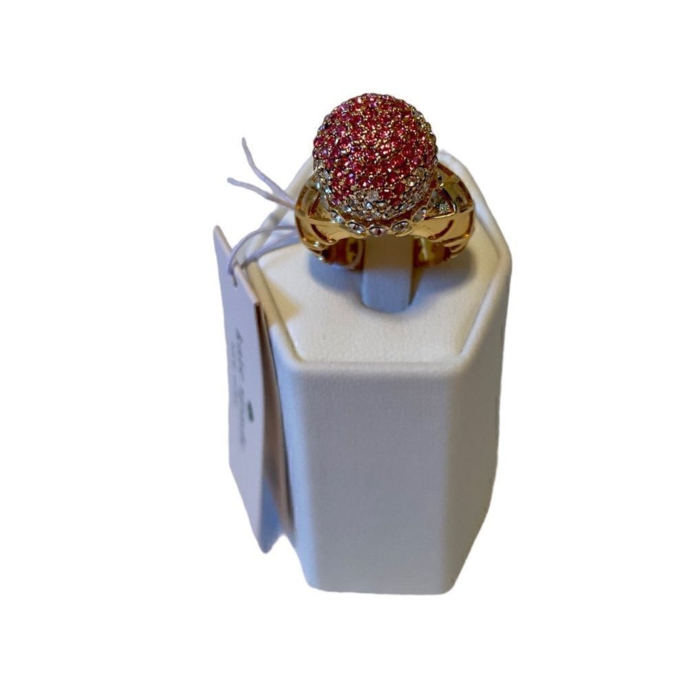 Kate Spade ice creme sundae gold tone ring w/pink & clear pave crystals in Sz. 7